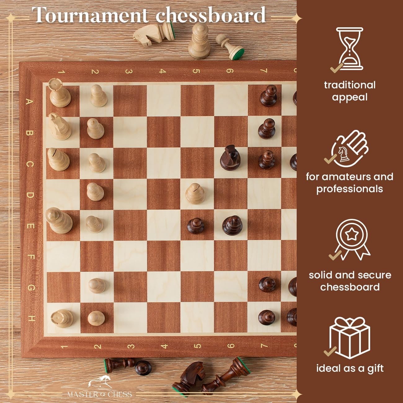 48cm Professional Wooden Chess Board Inlaid Mahogany Sycamore Tournament