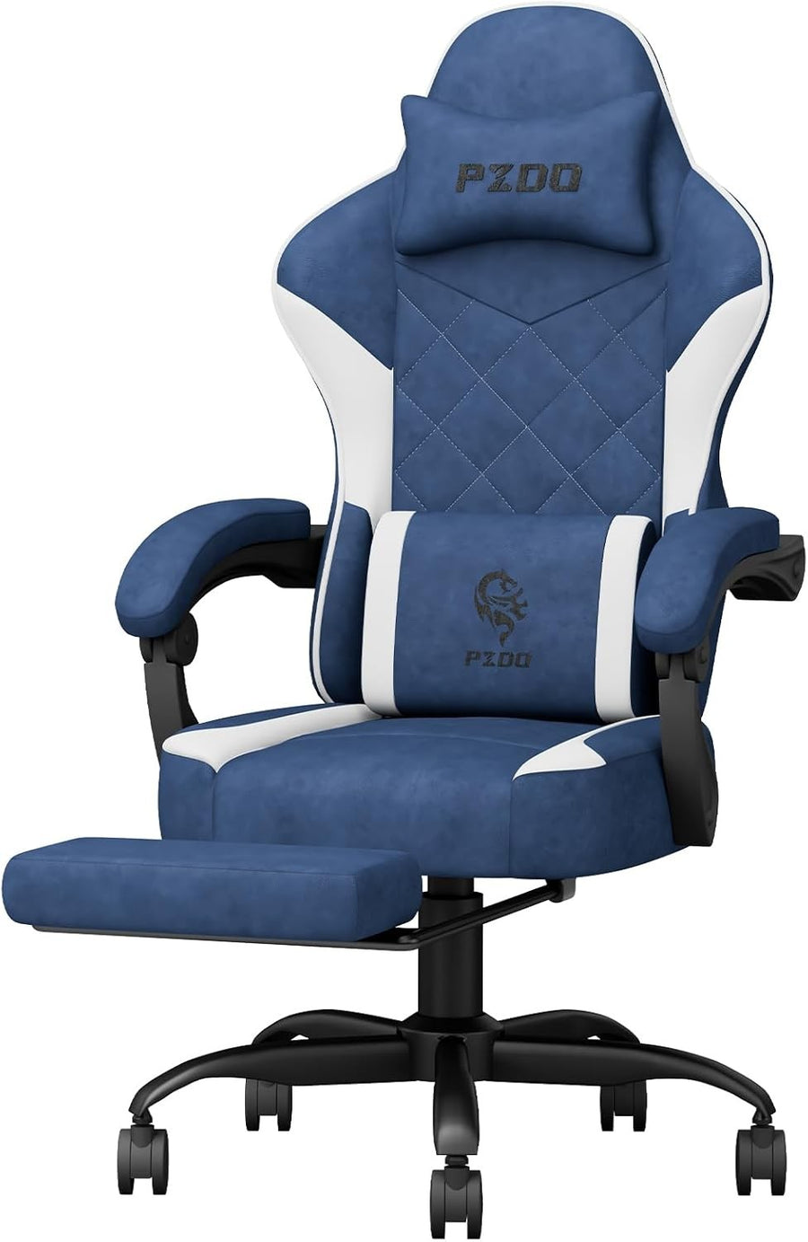 Ergonomic Gaming Chair Blue Fabric Recliner w/ Footrest 350lbs