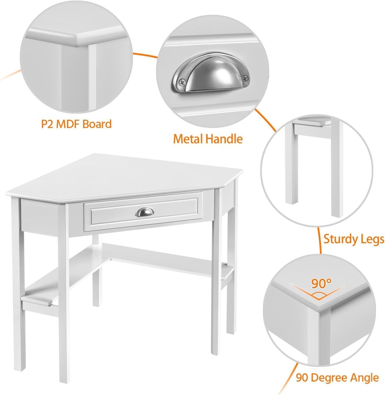 L Shaped Corner Computer Desk Small Space Home Office Storage Drawers White