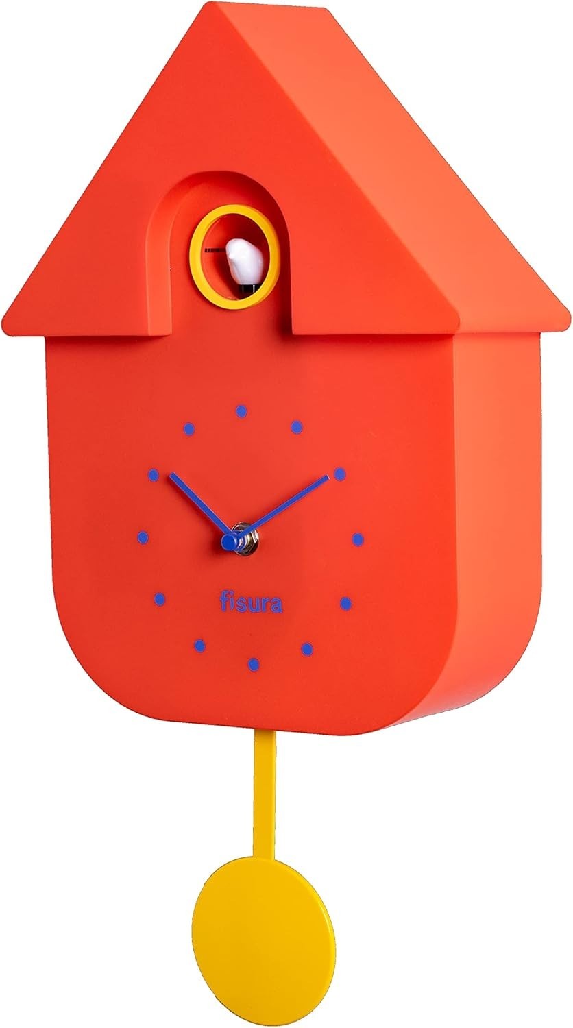Red Cuckoo Clock Modern Wall Clock with Bird Sound Silent Pendulum Gift