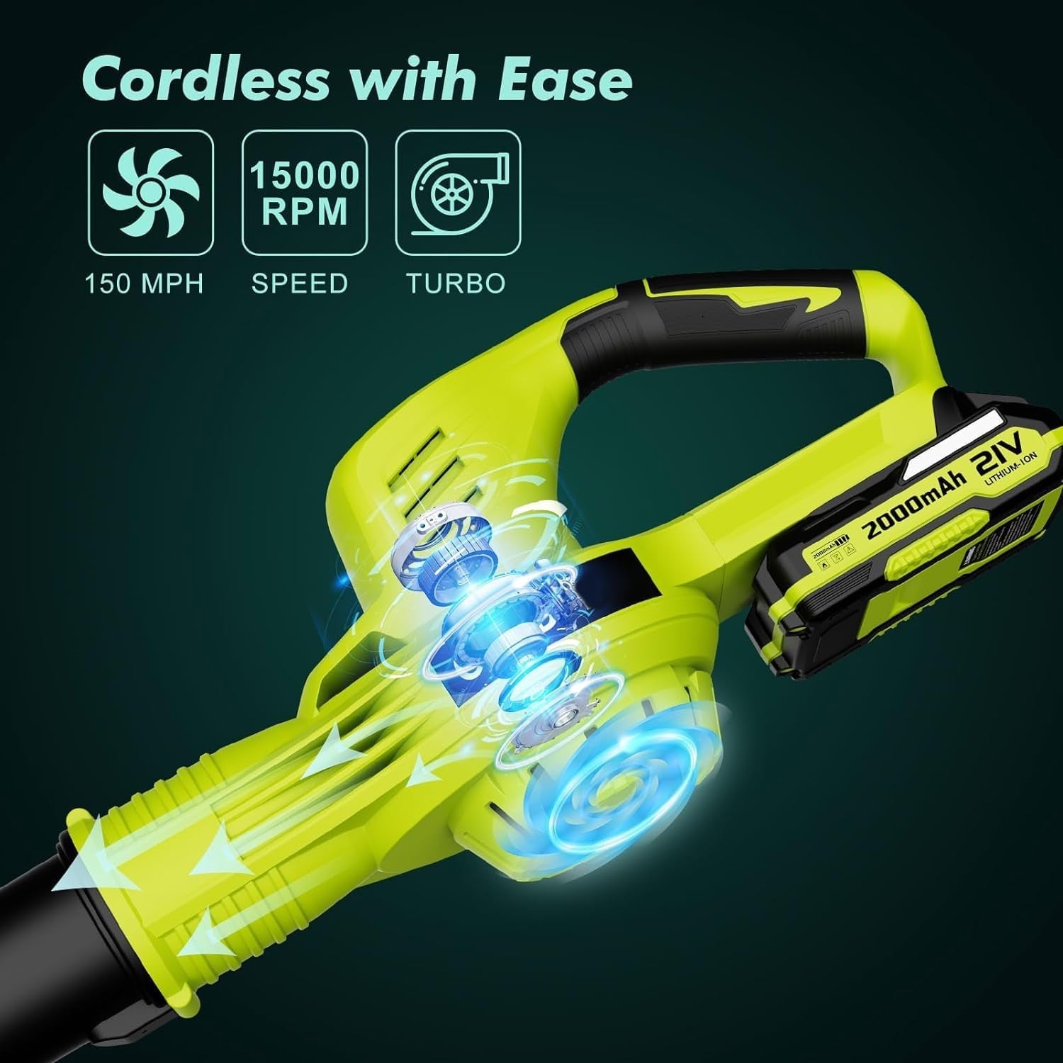 Cordless Leaf Blower 21V 150MPH Turbo Dual Battery Lightweight Garden Cleaner