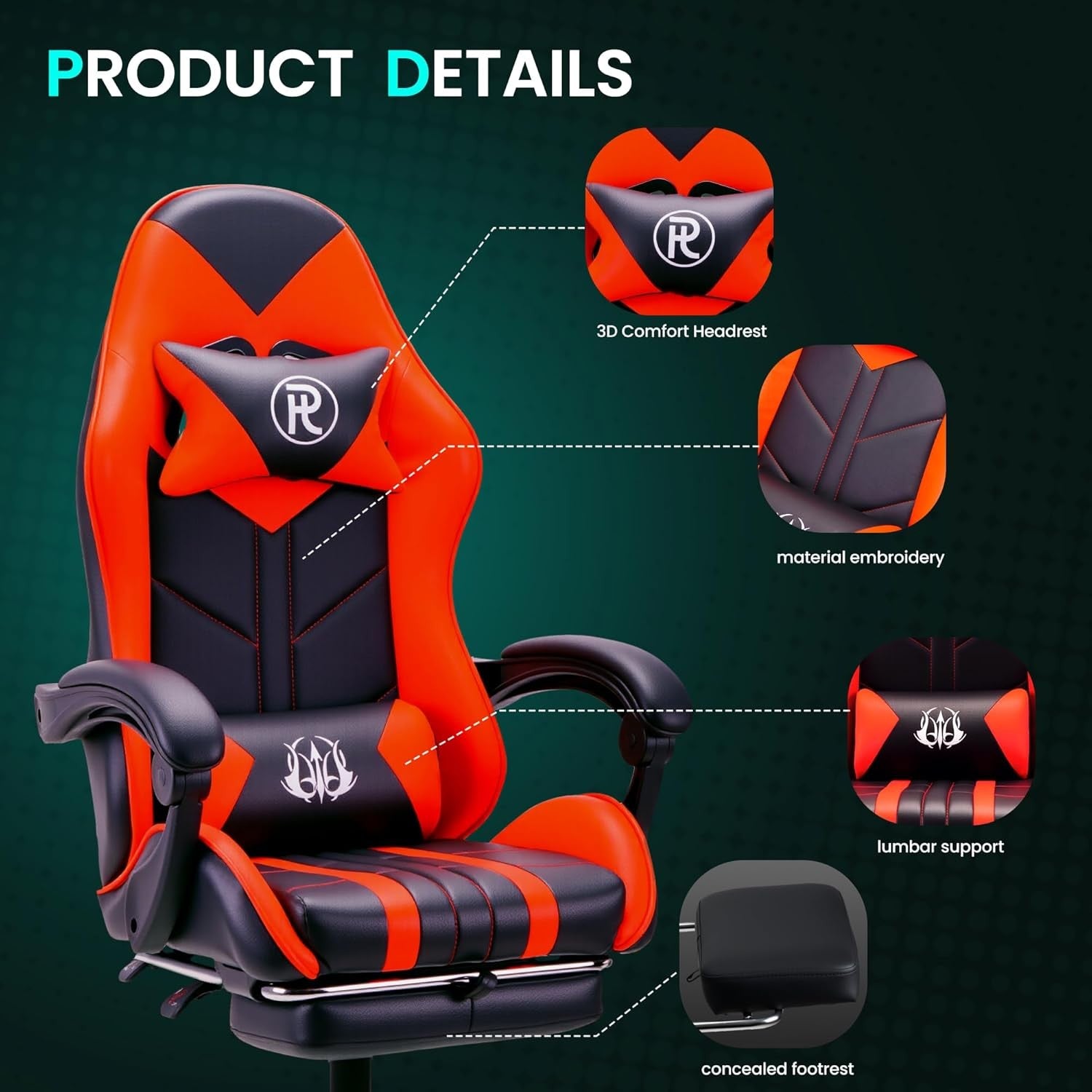Ergonomic Gaming Chair with Footrest & Lumbar Support – Red PC Seat