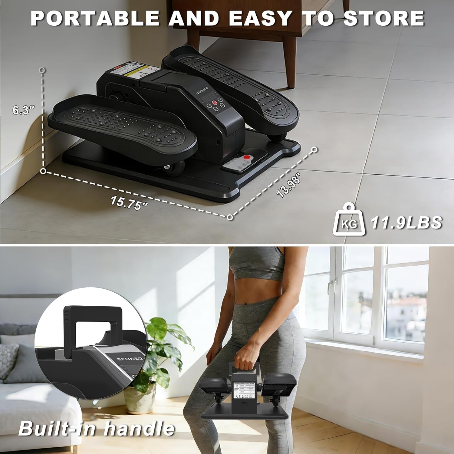 Under Desk Elliptical Machine Quiet Seated Pedal Exerciser Remote Control