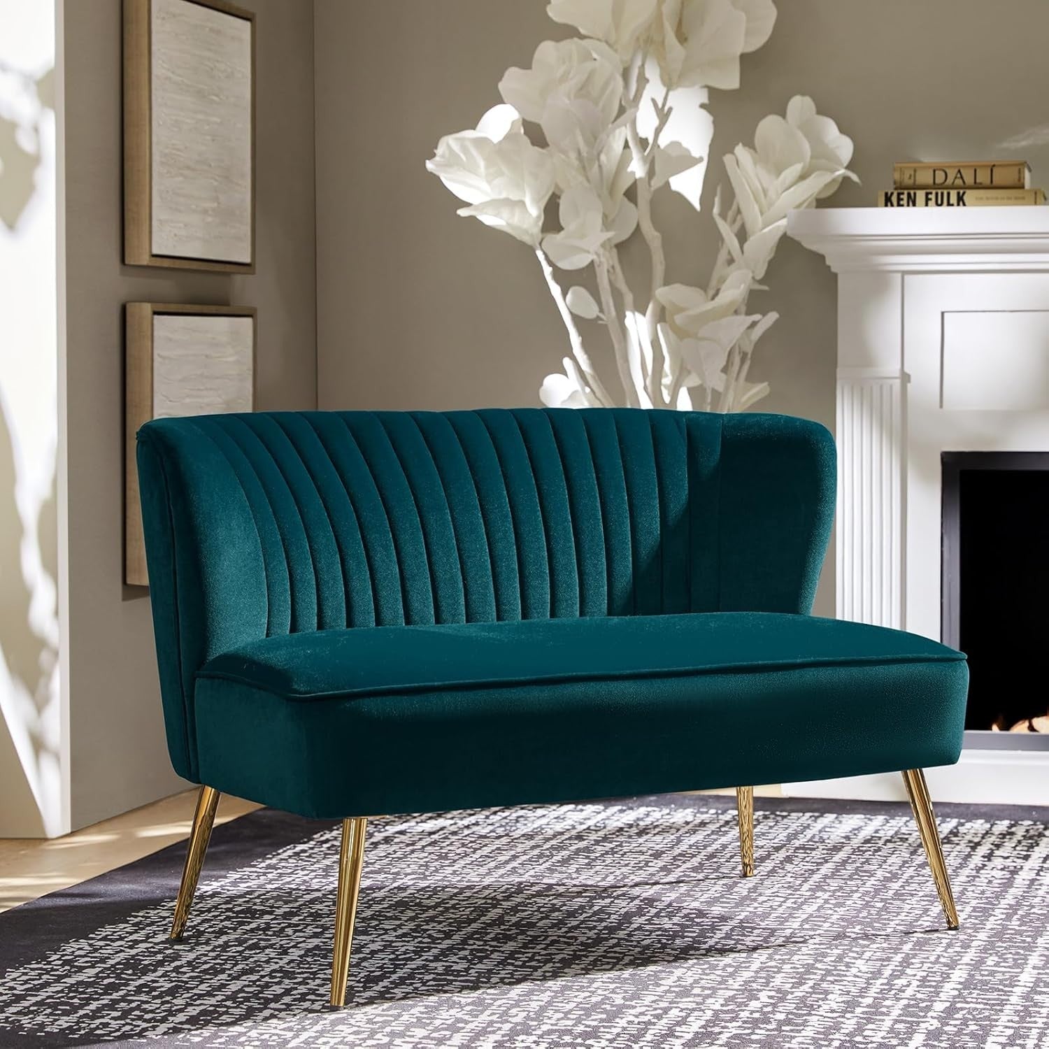 Teal Velvet 2 Seater Sofa Armless Loveseat Gold Legs for Lounge or Flat