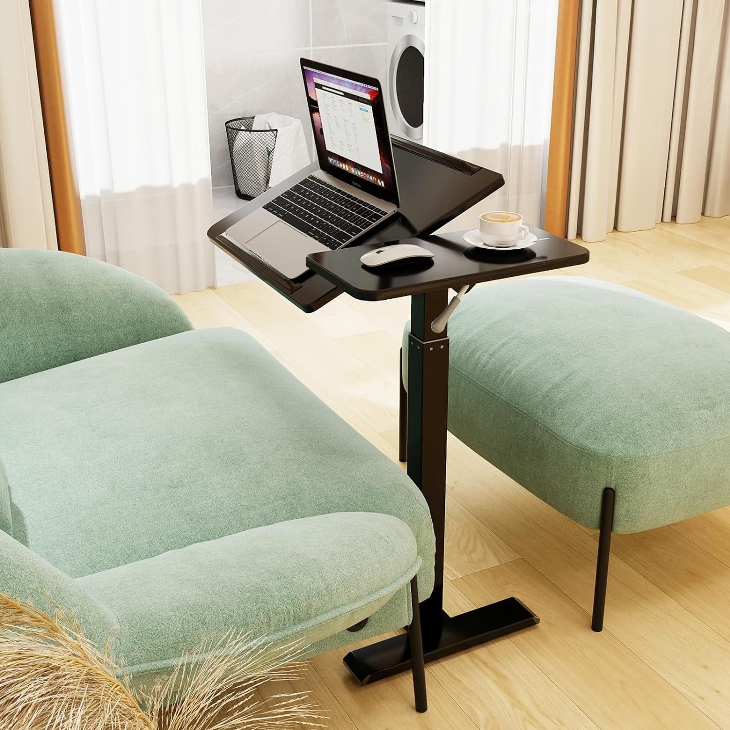 Adjustable Overbed Table with Wheels Split Top Laptop Desk Pneumatic Lift