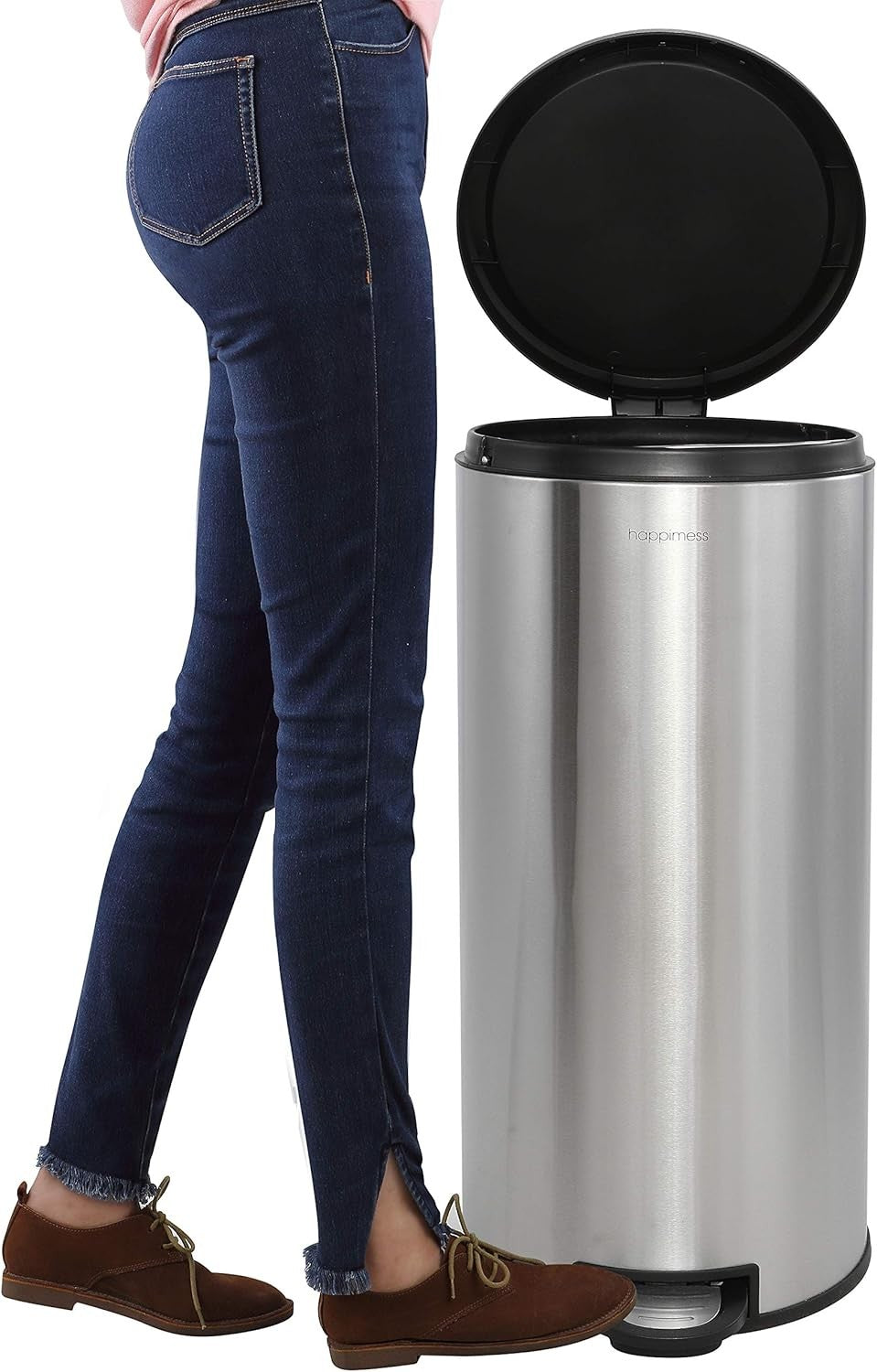 30L Step-Open Trash Can + Free Mini Bin | Stainless Steel Black