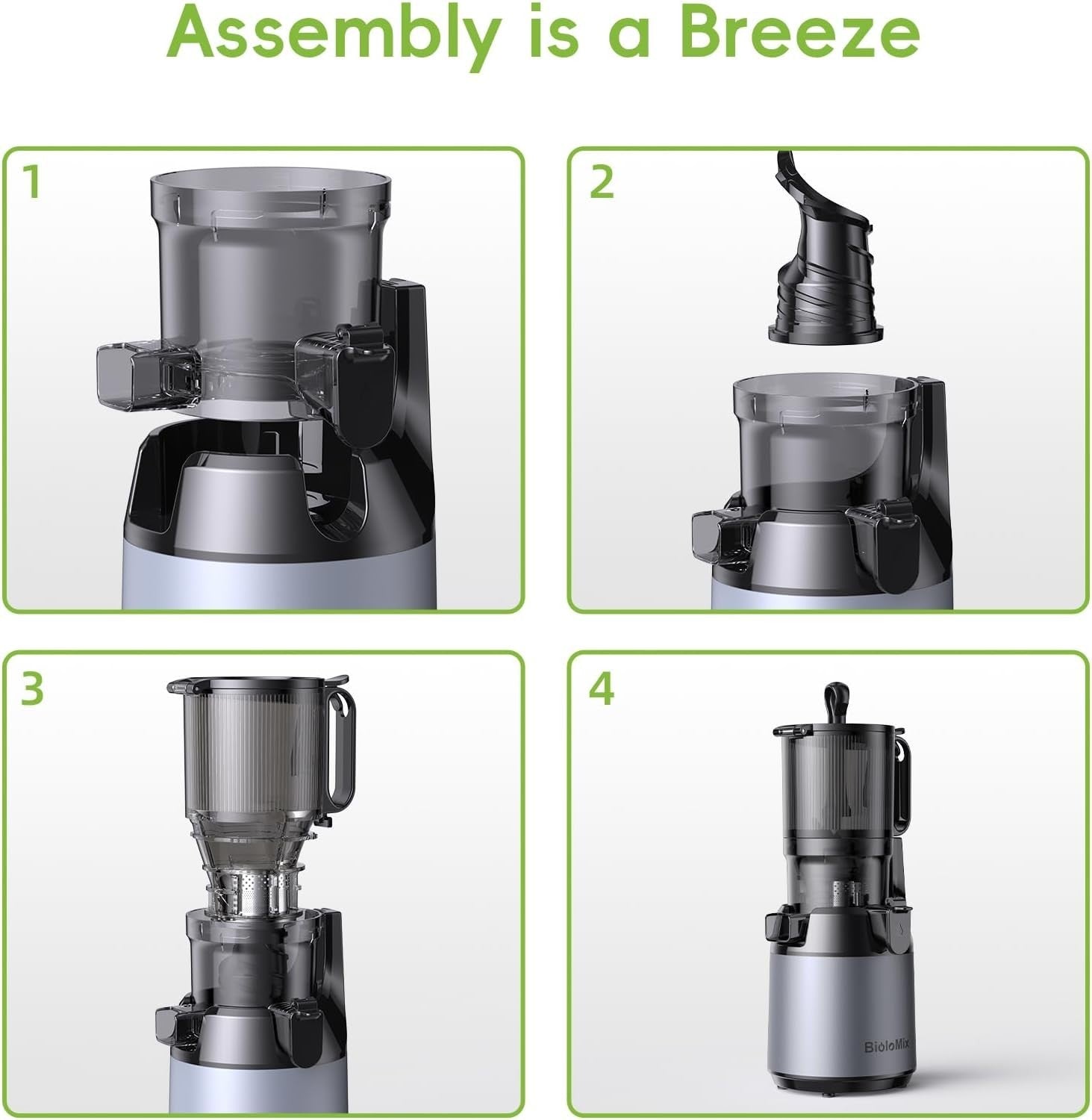 Cold Press Juicer 130mm Wide Feed Chute Whole Fruit High Yield 250W