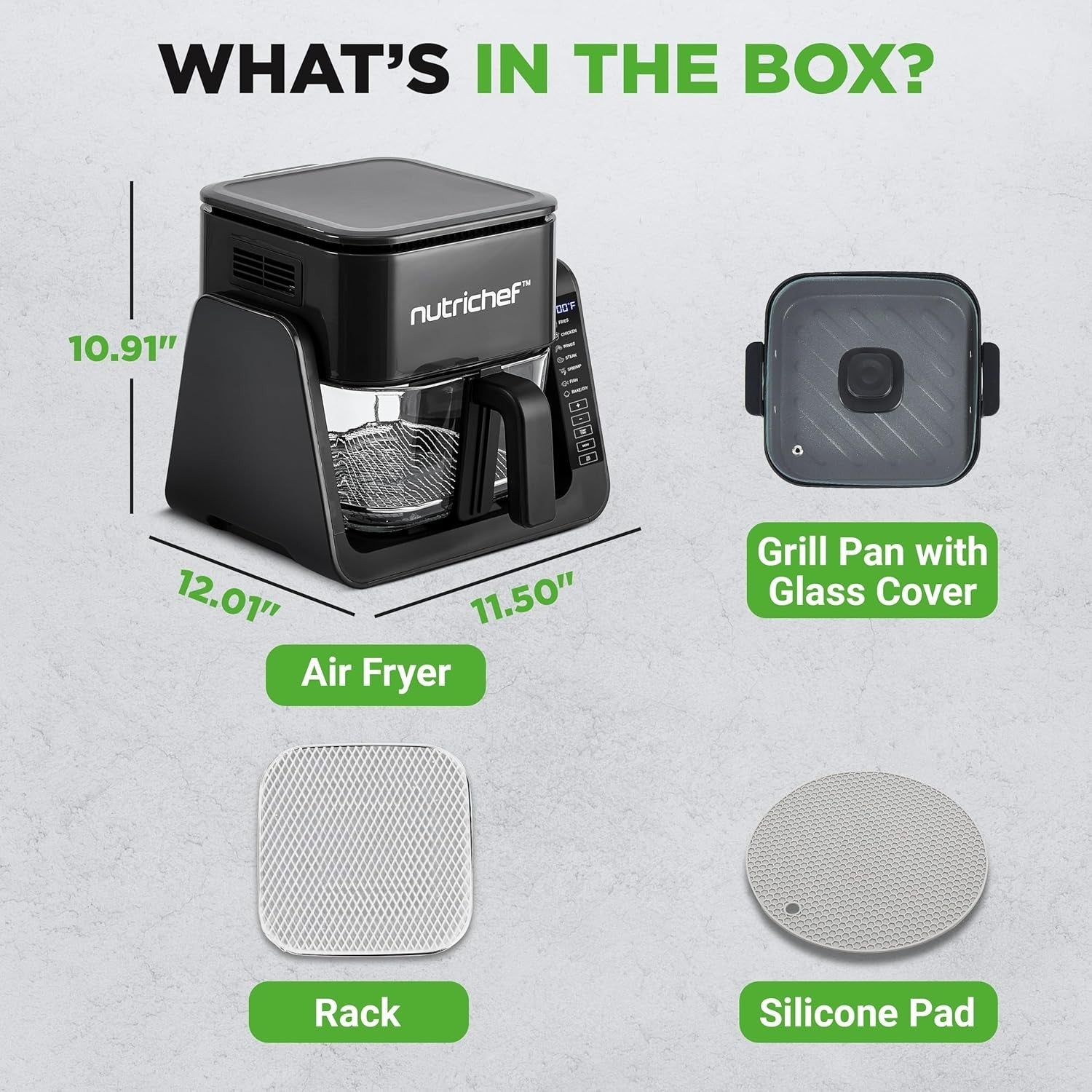 Air Fryer Grill Combo 4L Glass Pot 1500W Oil Free Clear Bowl Temp Control