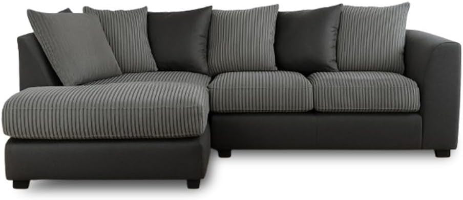 Grey L Shape Corner Sofa 4 Seater – Jumbo Cord + Leather Left Hand Couch