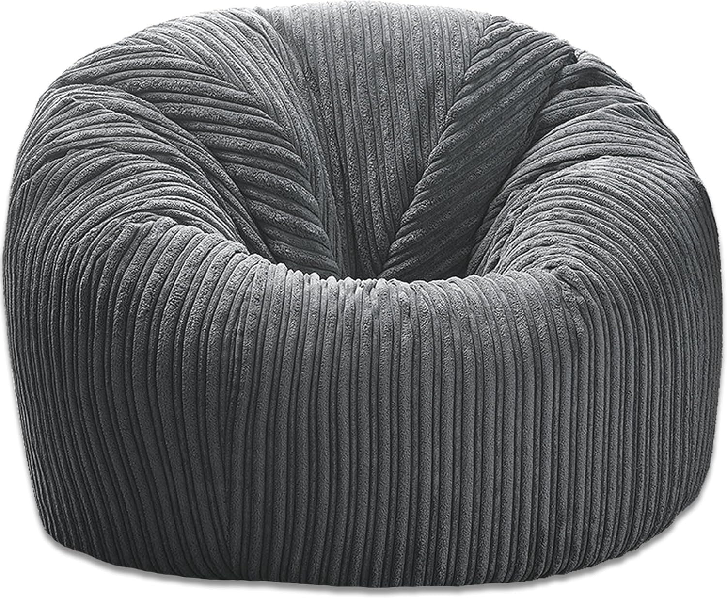 XXL Grey Cord Bean Bag Chair Adult Lounge Sofa Seat Floor Cushion Filled