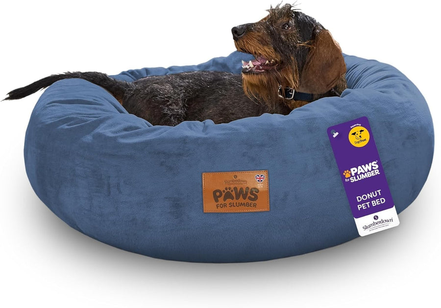 Large Calming Donut Dog Bed 75cm Washable Non Slip Navy