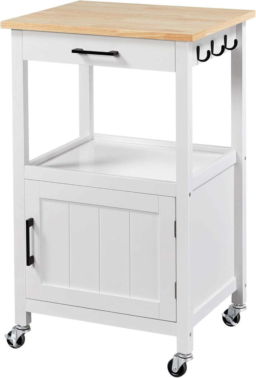 Kitchen Island Cart on Wheels w/ Cabinet Drawer Shelf White