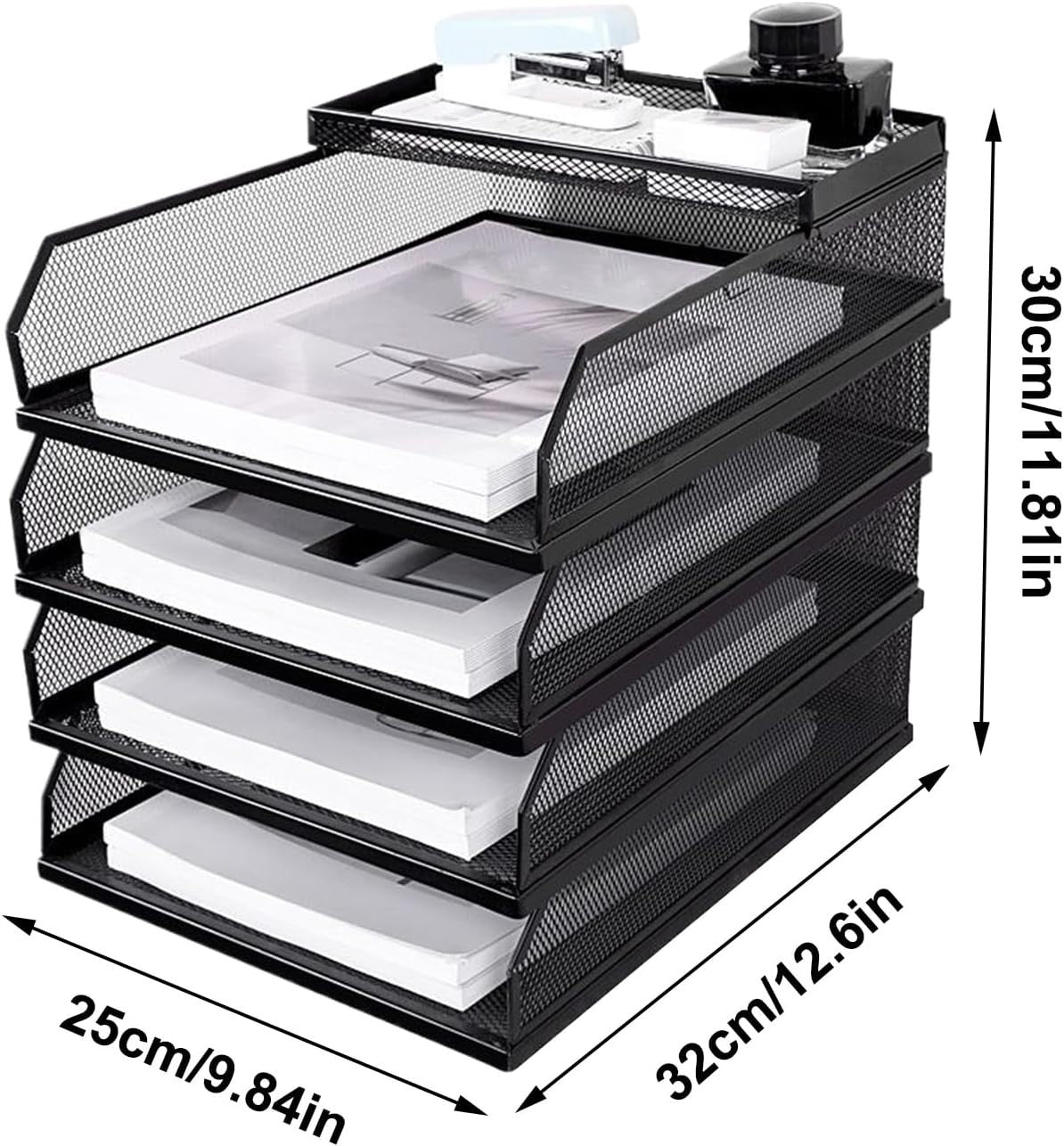 Desktop Paper Organizer Tray – Mesh Vertical Stackable File Holder for A4
