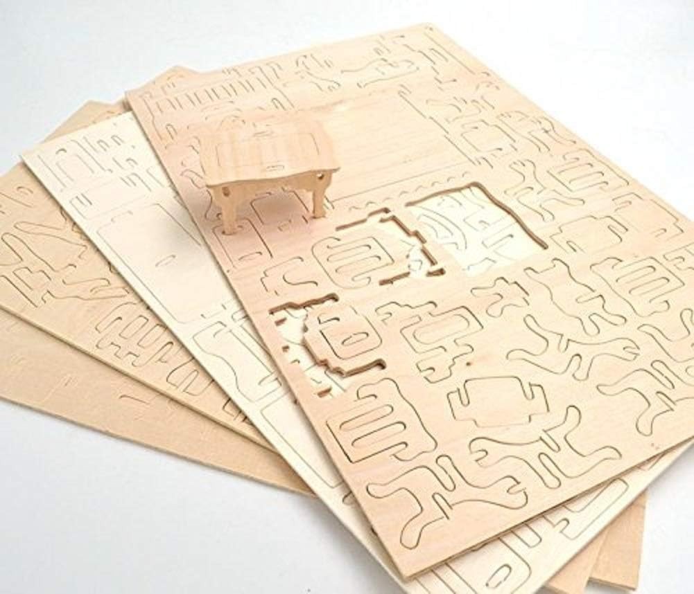Wooden Dollhouse Furniture Set - 34 Pieces Miniature DIY Kit, Paintable