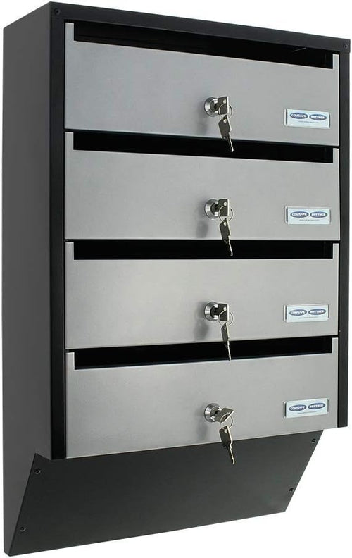 Wall Mounted Lockable Mailbox System 4 Units Steel Secure Post Box C4 Size