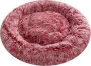 XXL Calming Donut Dog Bed 100cm Anti Anxiety Faux Fur Pink