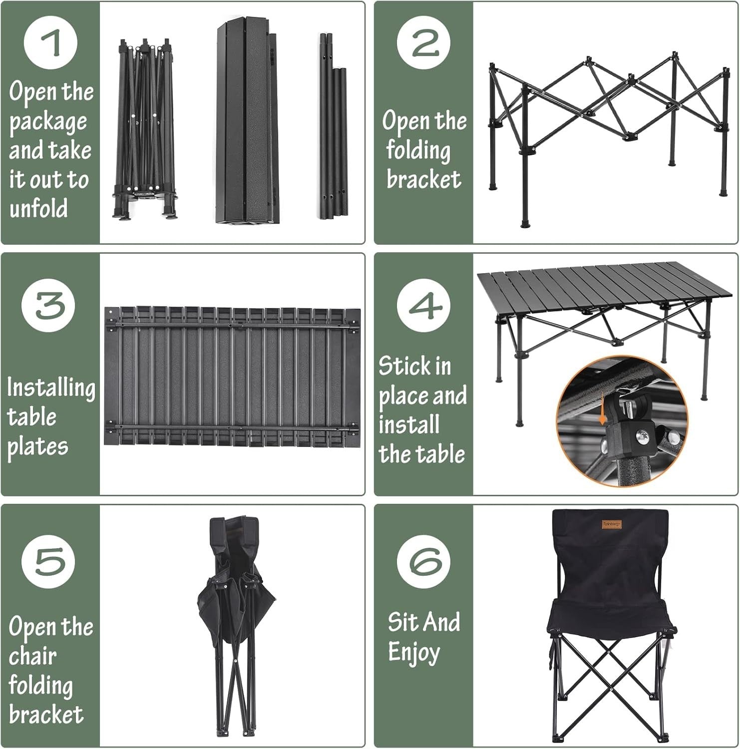 Foldable Camping Table & 4 Chairs Set Portable Outdoor Picnic BBQ Garden