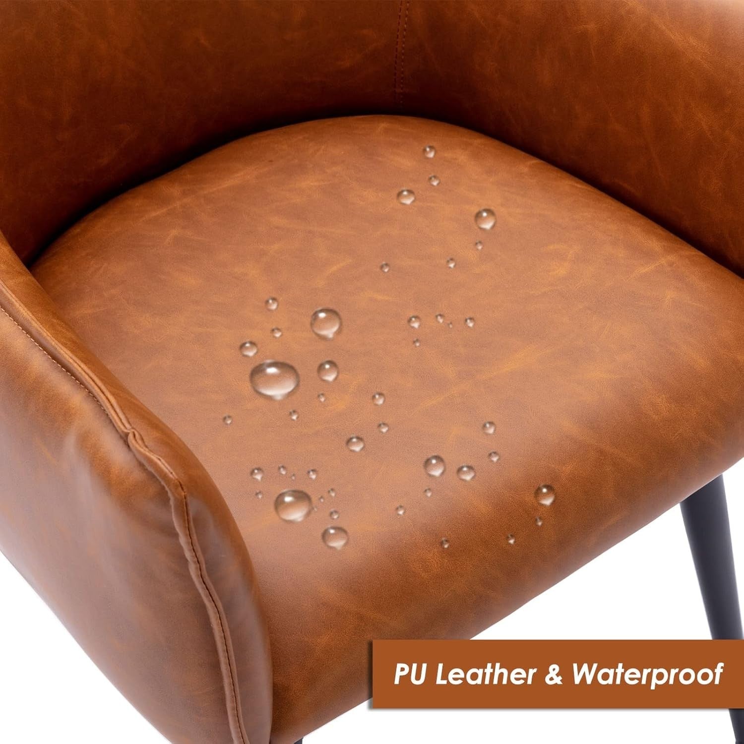 Brown PU Leather Accent Armchair Tub Chair Metal Legs Retro Lounge