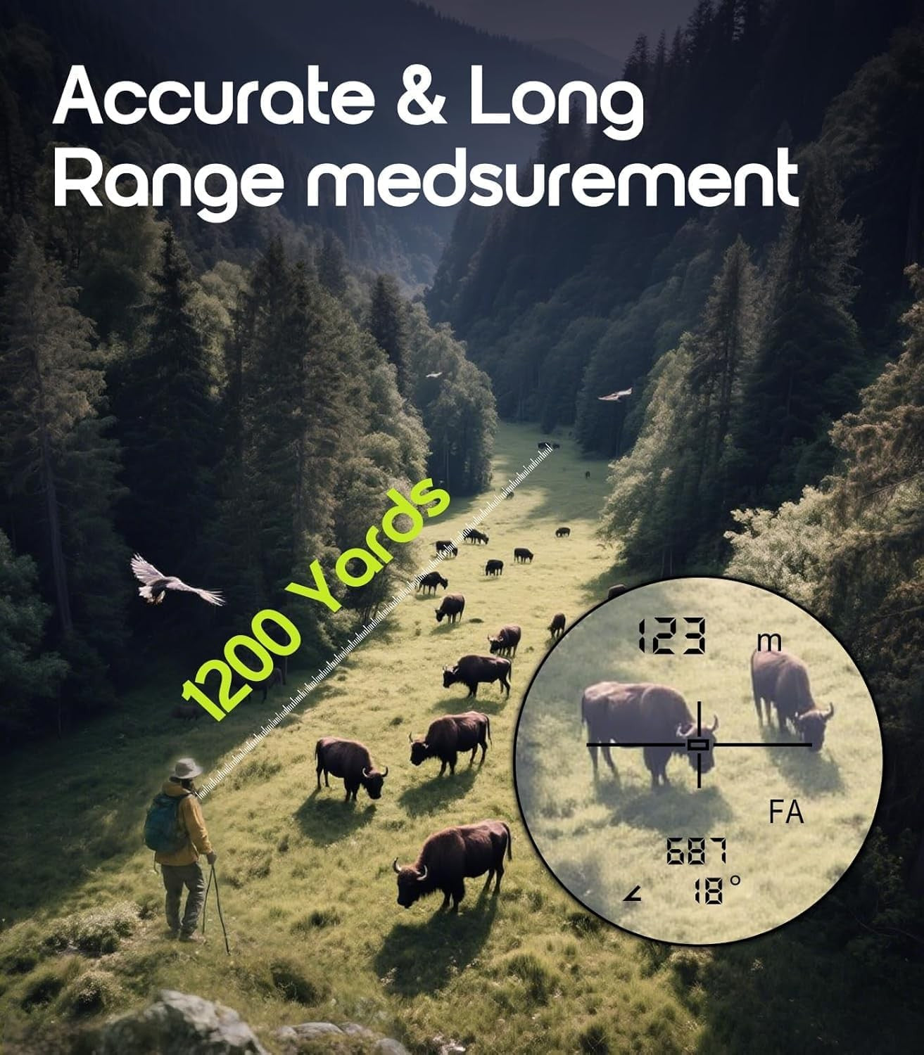 Hunting Laser Range Finder 1200Y 6X Waterproof Angle Distance