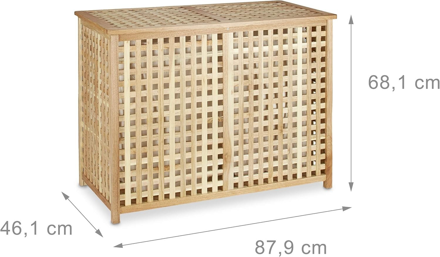 Large Double Laundry Hamper Natural Wood With 2 Linen Bags Lift-Up Lid 75L