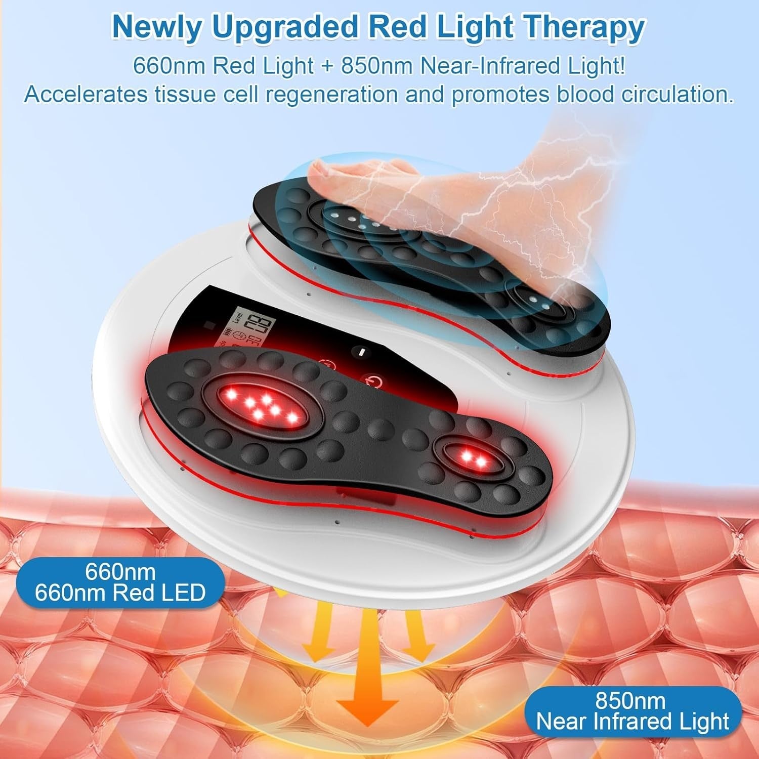 Foot Circulation Booster EMS Massager with Red Light Therapy & TENS Pain Relief