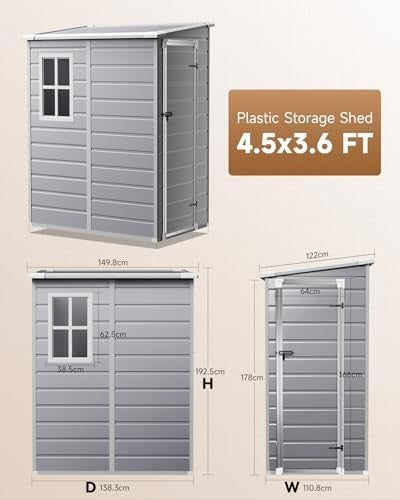 4.5x3.6FT Lockable Plastic Garden Shed with Floor Waterproof Outdoor Storage