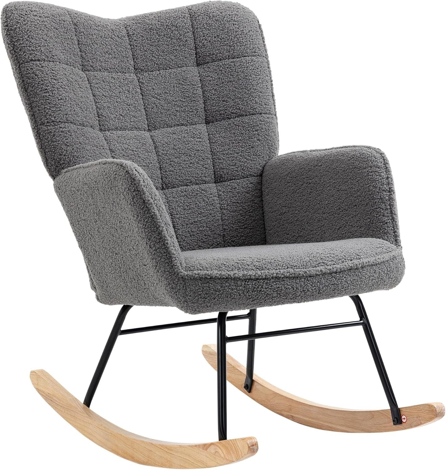 Fleece Wingback Rocking Chair with Wood Base – Comfy Lounge Armchair