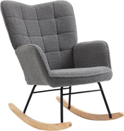 Fleece Wingback Rocking Chair with Wood Base – Comfy Lounge Armchair