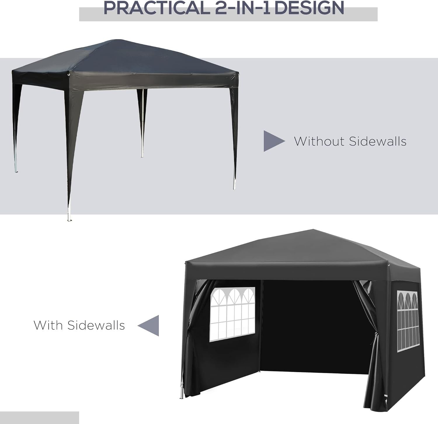 3x3m Pop Up Gazebo Garden Party Tent Waterproof w/ Sidewalls Black
