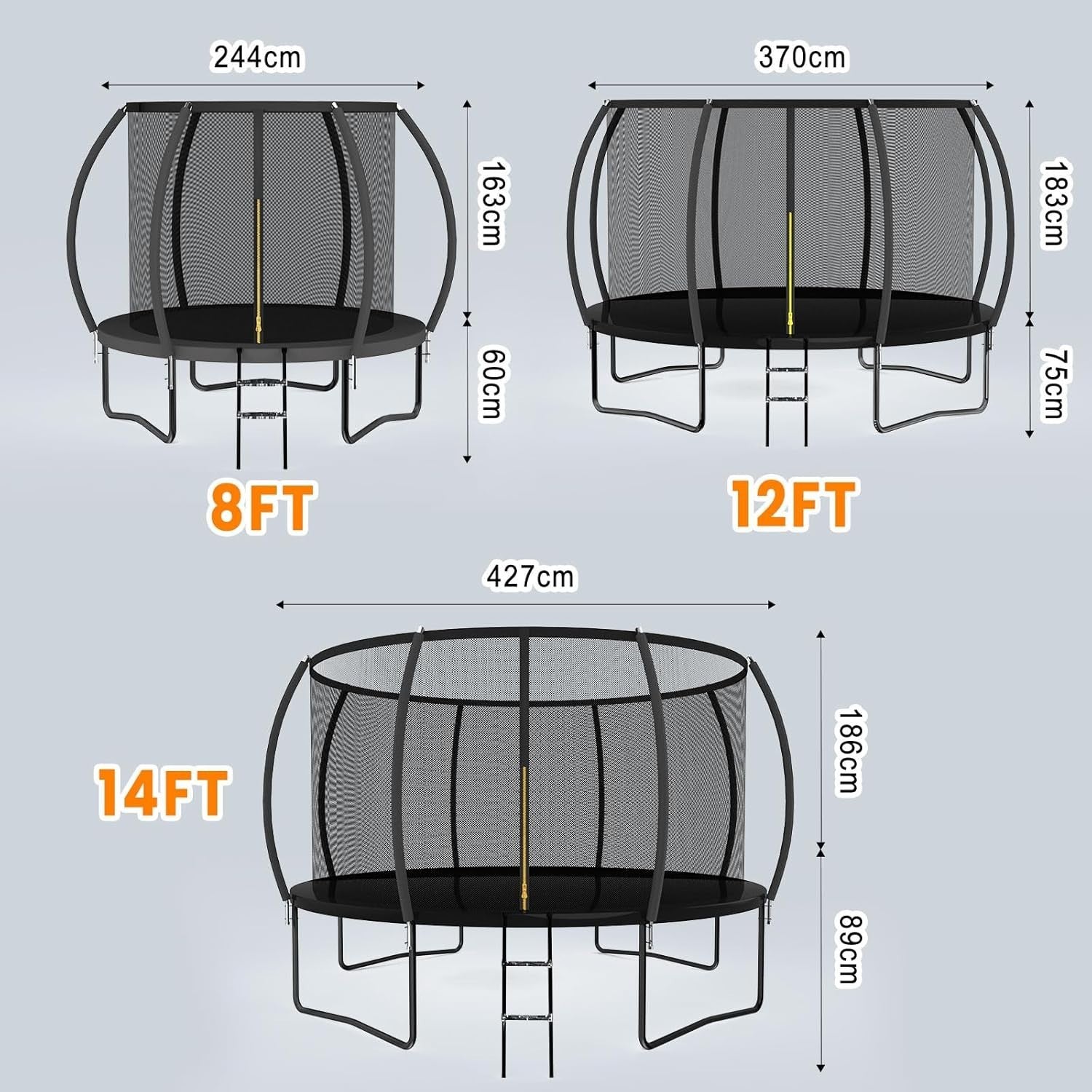 12FT Outdoor Garden Trampoline Safety Net Ladder Pumpkin Design 150KG
