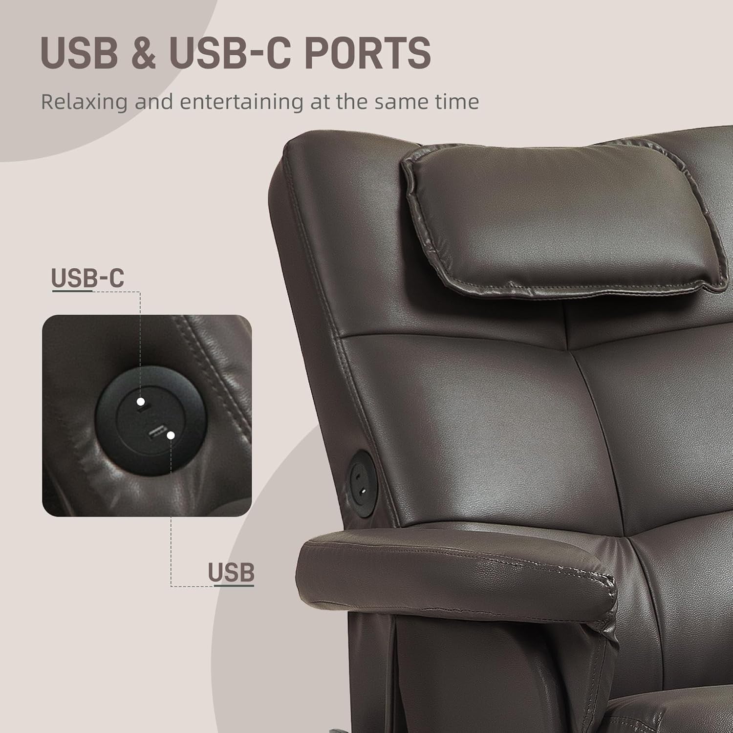 Massage Recliner Chair w/ Footstool Heat USB Storage Faux Leather Brown