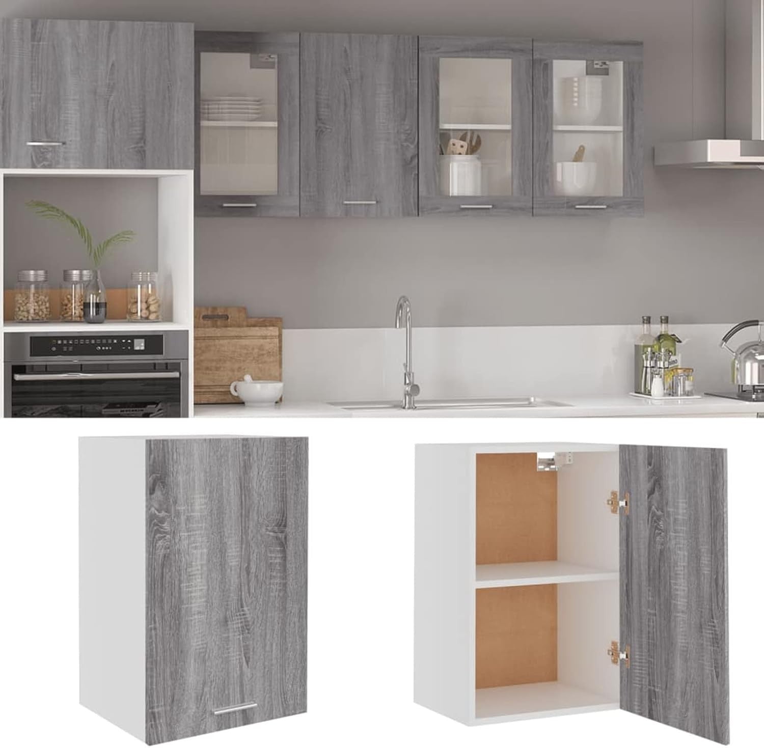 Space-Saving Kitchen Wall Cabinet with Shelves, Grey Sonoma 39.5x31x60cm