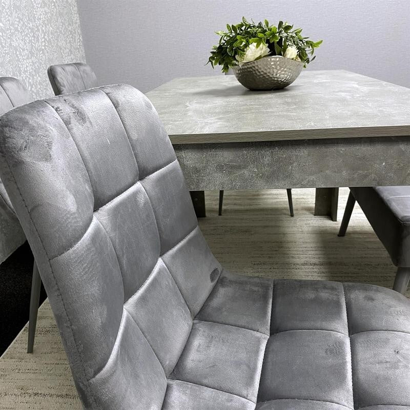 Grey Dining Table Set with 4 Chairs & 2 Benches – Modern Kitchen Room