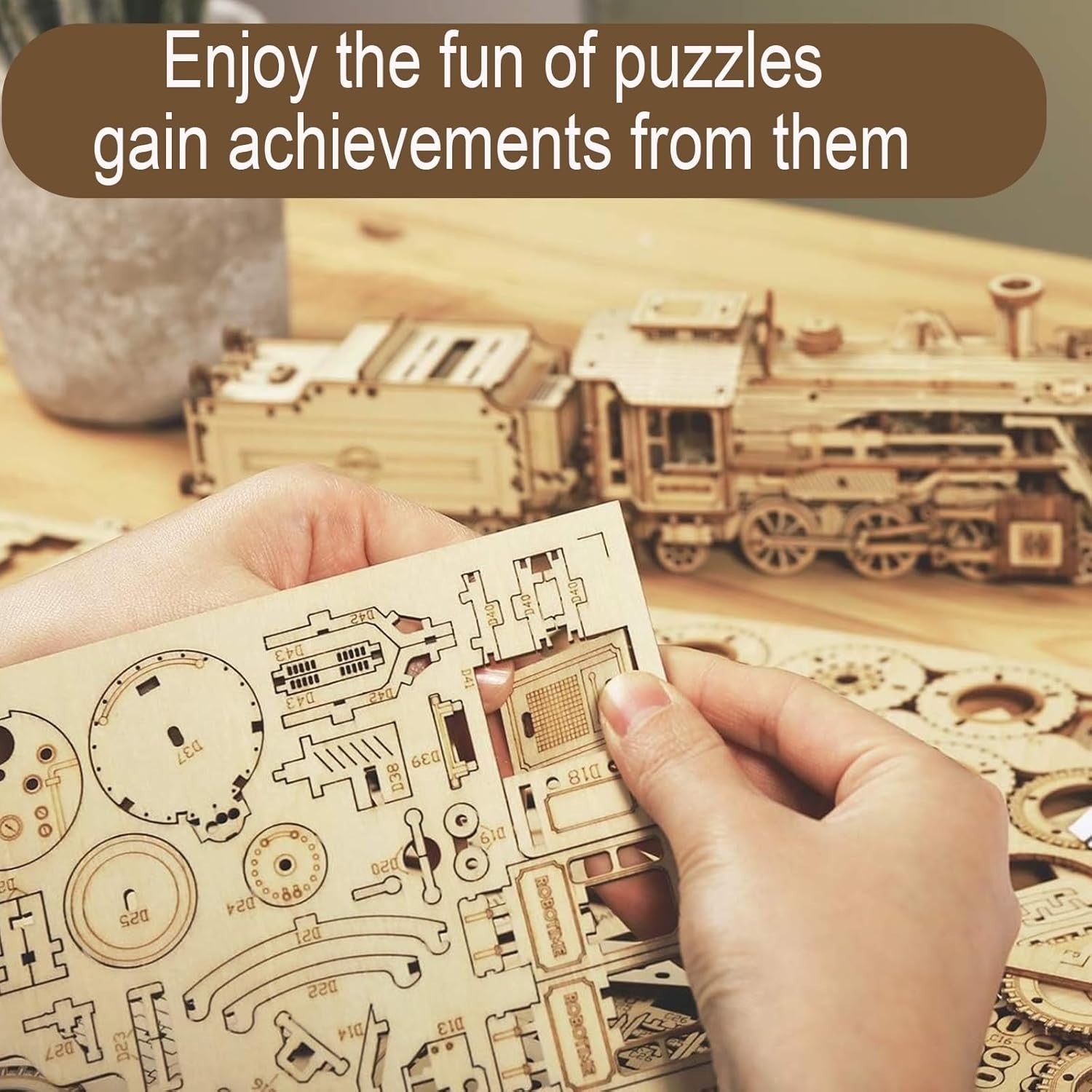 3D Wooden Steam Train Puzzle – DIY Model Kit for Adults, 20cm Display Gift