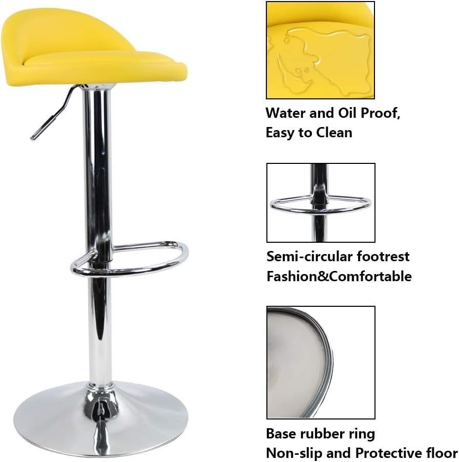 Yellow Round Adjustable Swivel Bar Stool PU Leather Home Kitchen
