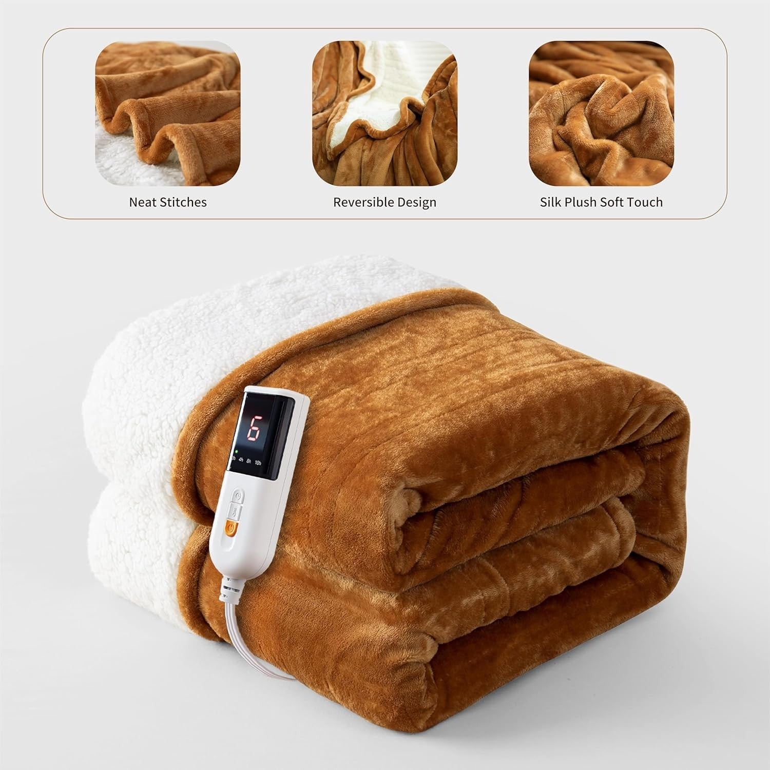 Electric Heated Throw Blanket 130x160cm Plush Soft 6 Heat Auto Off Washable