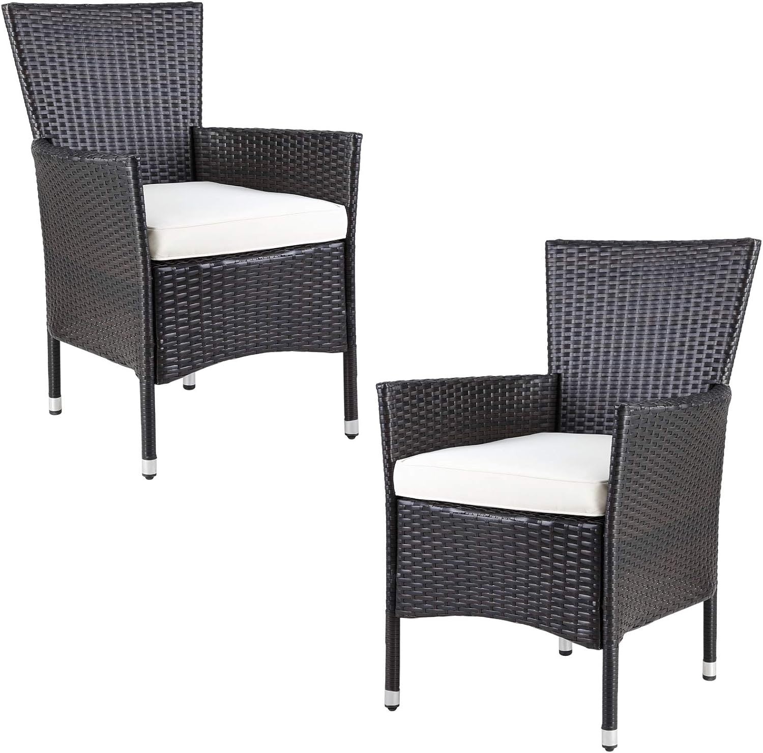 Cushioned Rattan Garden Chairs Set of 2 Stackable Patio Armchairs Brown