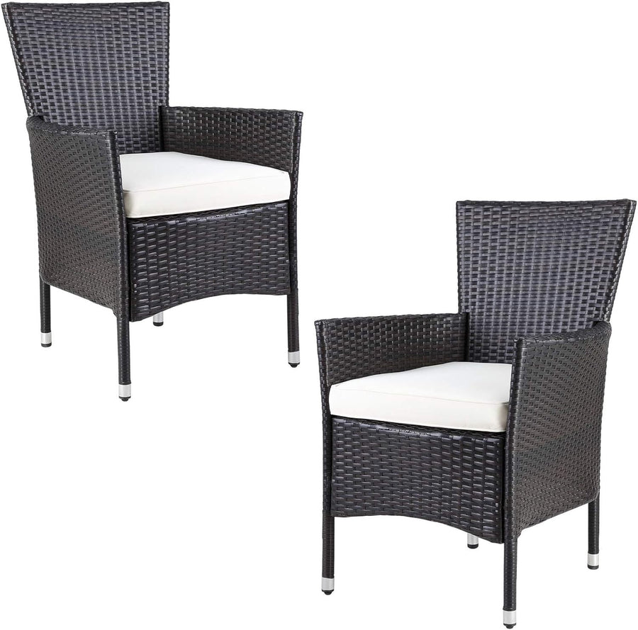 Cushioned Rattan Garden Chairs Set of 2 Stackable Patio Armchairs Brown