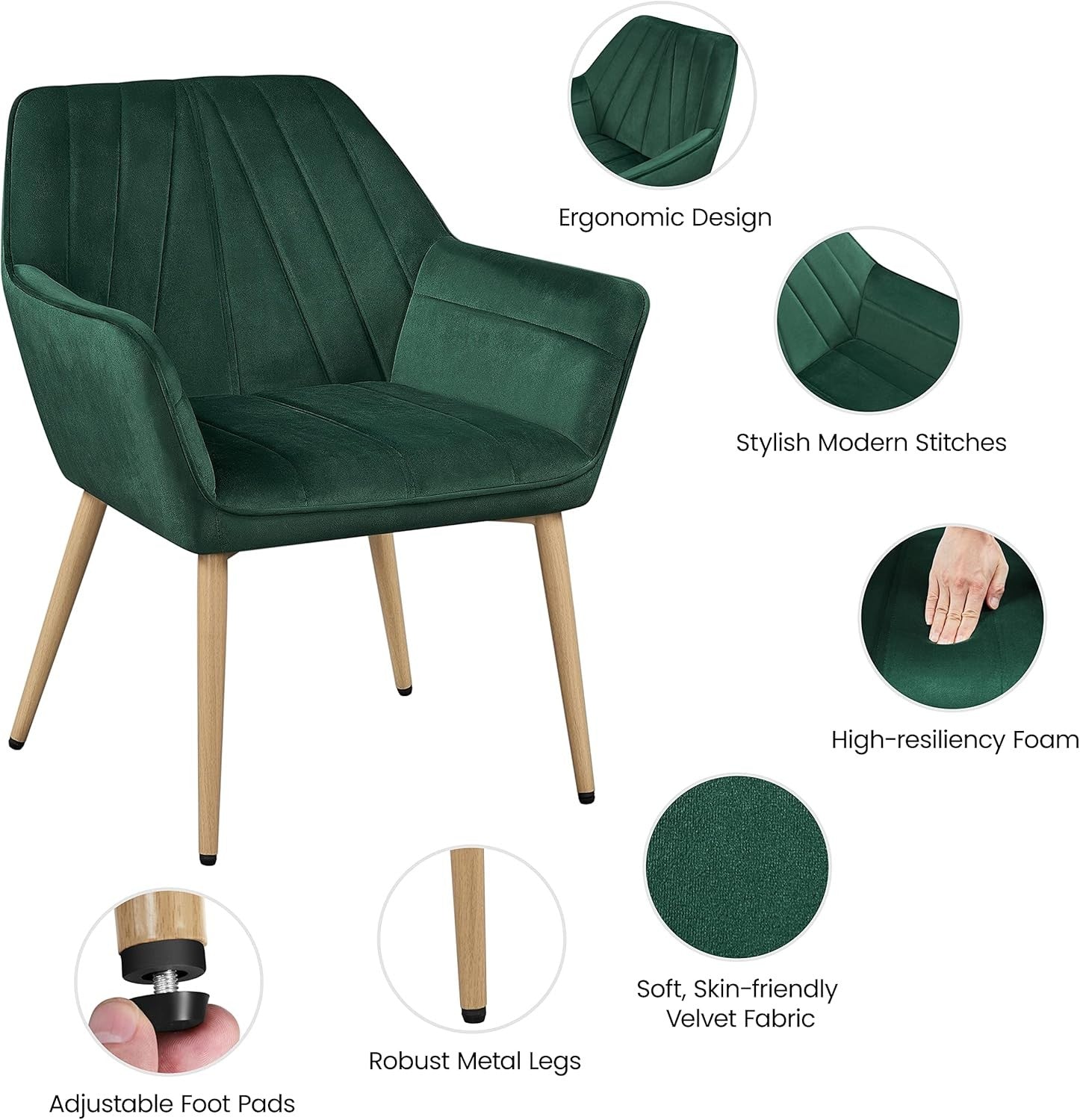Green Velvet Tufted Vanity Chair Modern Armchair Metal Legs