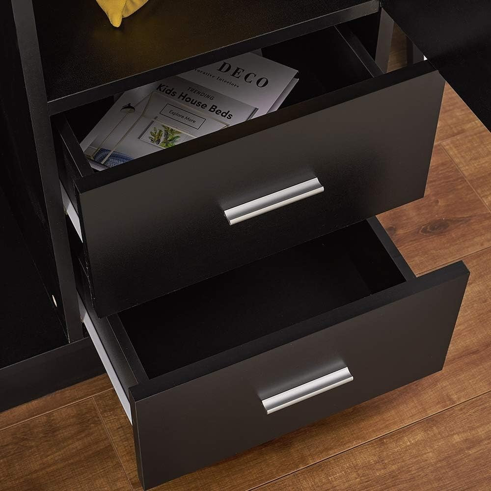 Modern Black 2 Door Wardrobe with 2 Drawers & Hanging Space Bedroom Storage