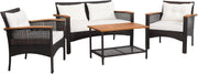 4PC Rattan Garden Lounge Set Loveseat Armchairs Coffee Table Cushioned
