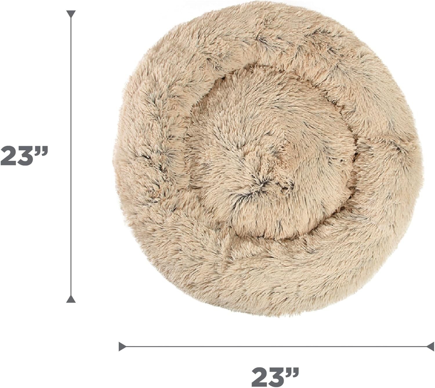 Calming Donut Dog Bed 23x23 Taupe Shag Fur Small