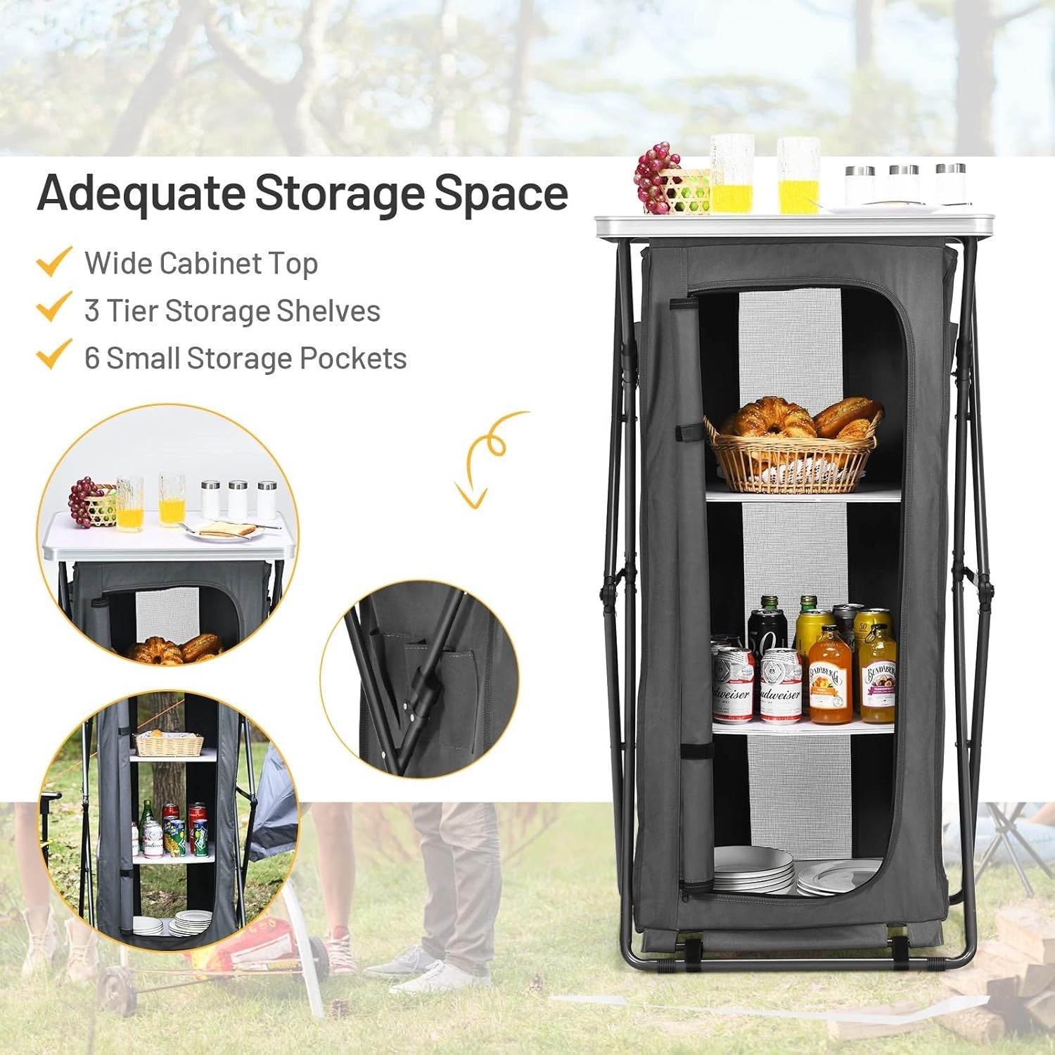 Folding Camping Cupboard 3 Shelves Waterproof Portable BBQ Storage Unit