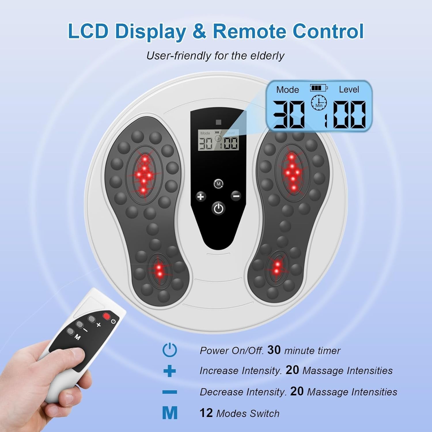 Foot Circulation Booster EMS Massager with Red Light Therapy & TENS Pain Relief