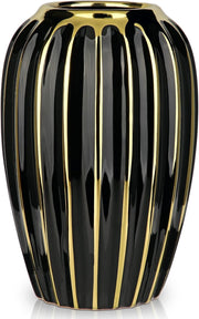 Black Gold Ribbed Ceramic Vase Luxury Decorative Floral Table Home Décor