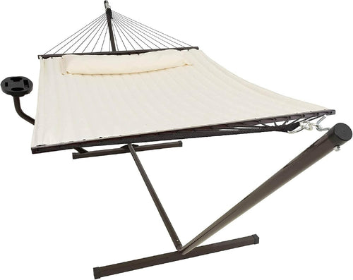 2 Person Hammock with Stand & Side Table – 200kg Capacity, Indoor Outdoor