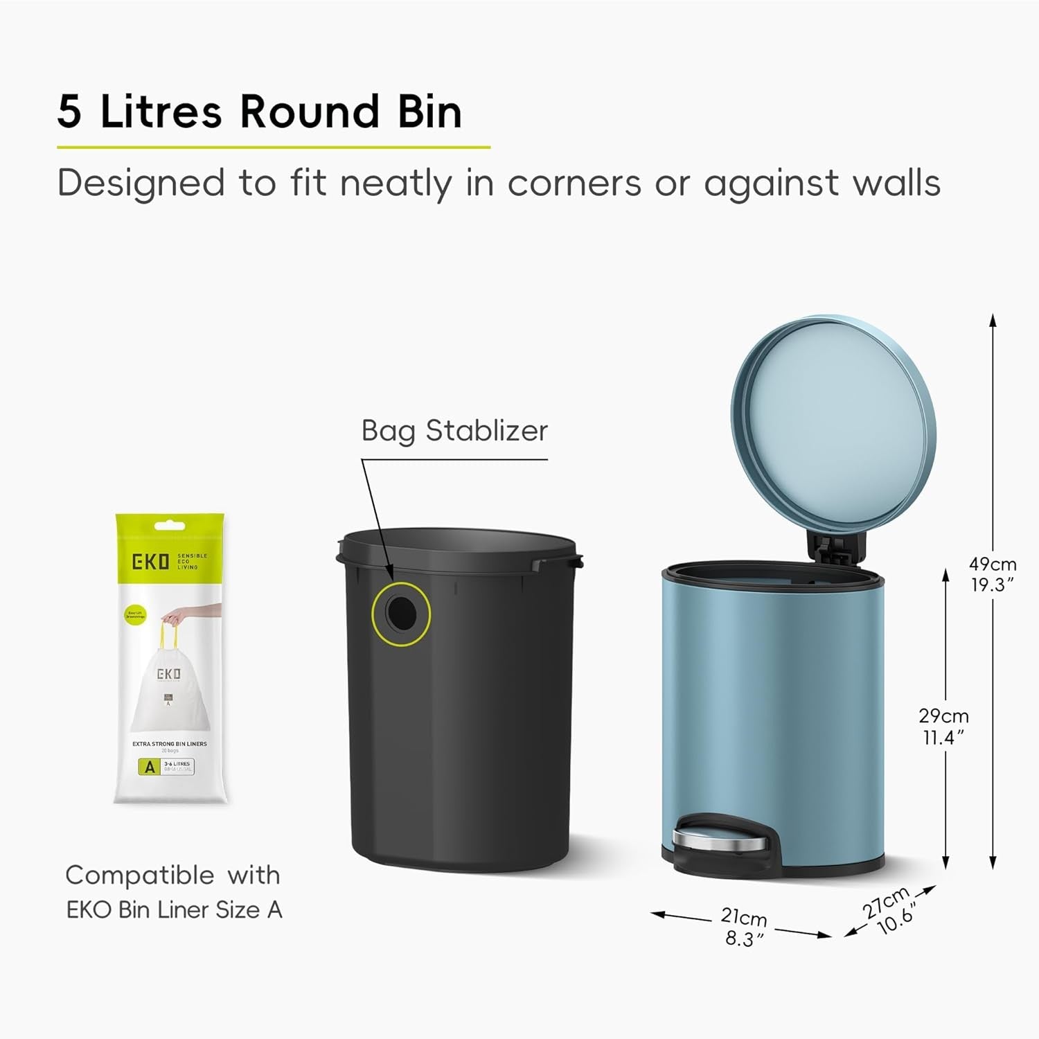 5L Titanium Blue Stainless Steel Pedal Bin Soft Close Bathroom