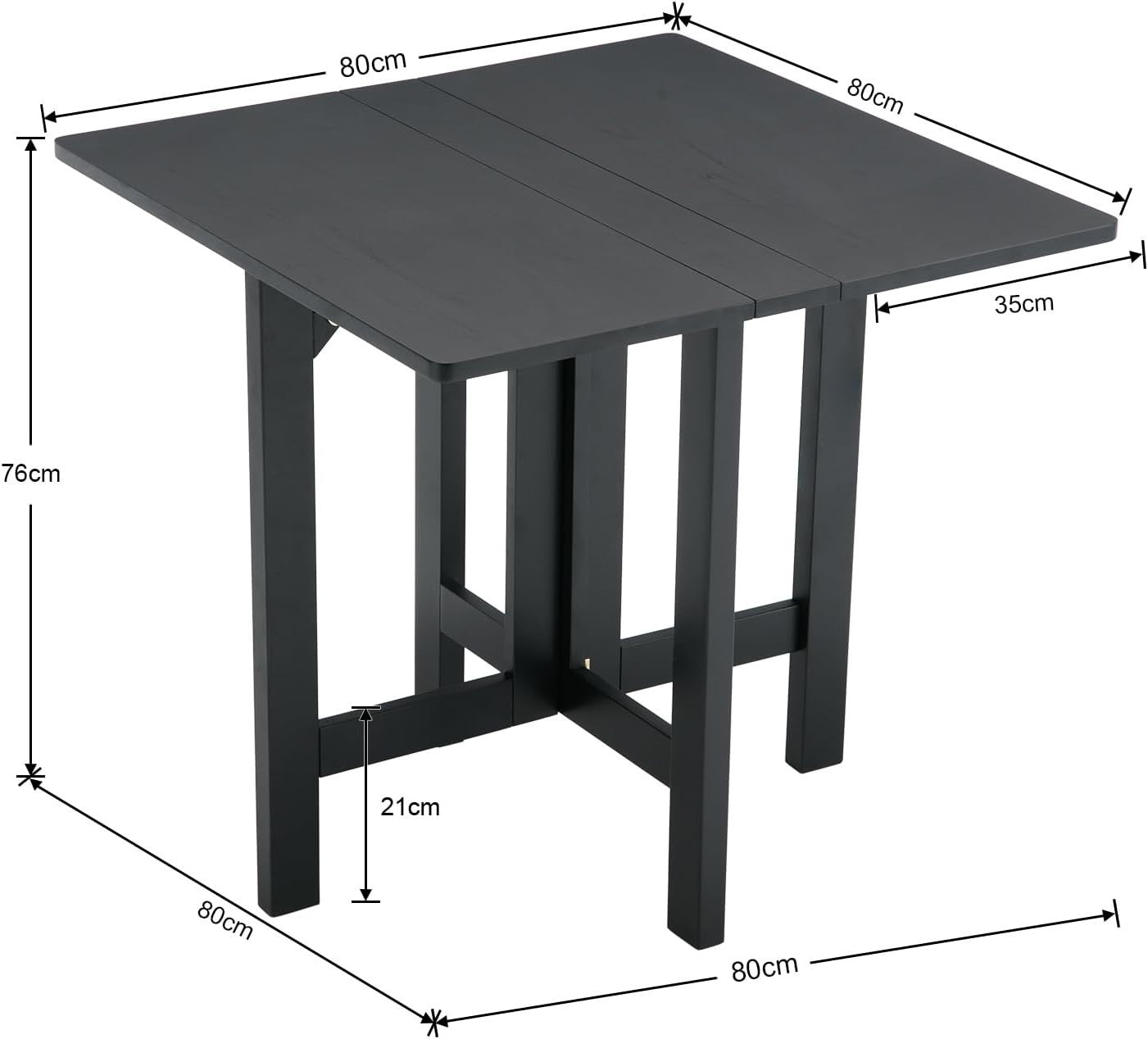 Portable Folding Wooden Square Dining Table for Small Spaces Black