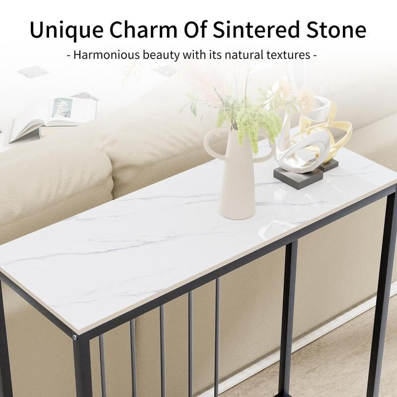 80cm Marble Console Table Slim Entryway Hallway Accent Desk Metal Frame