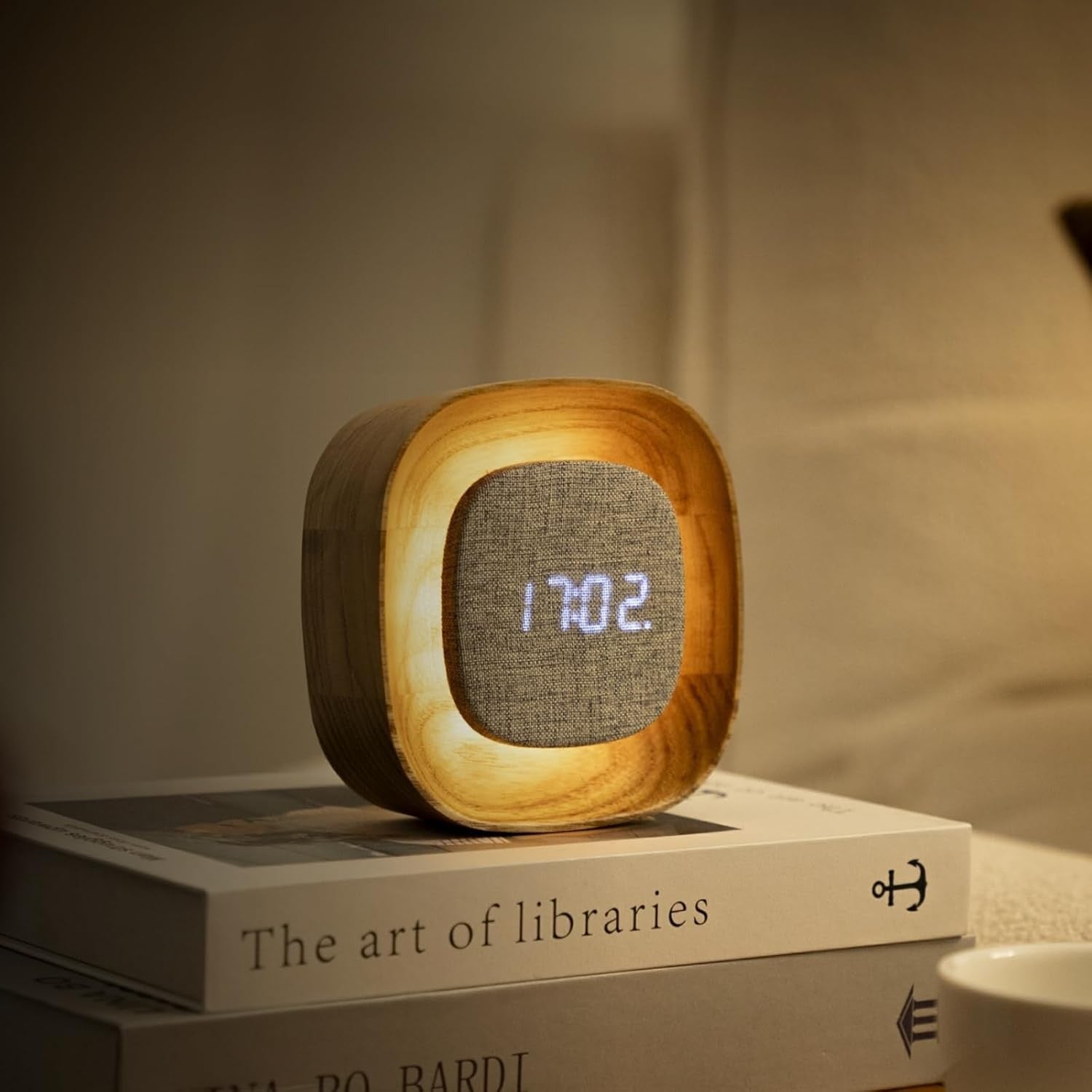 Wood LED Alarm Clock Walnut Touch Control Dimmable Bedside Desk Clock